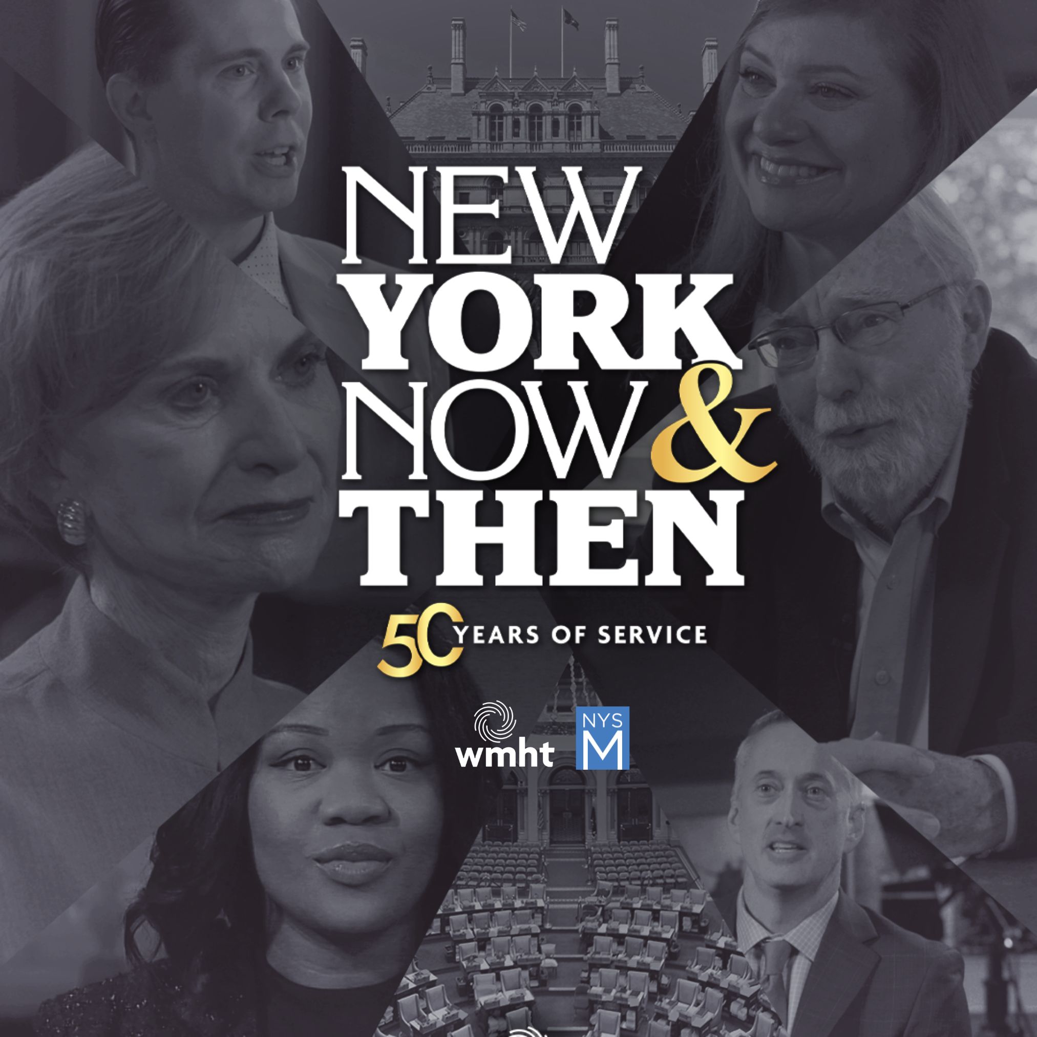 black white collage of six different people with title text and WMHT & NYSM logos