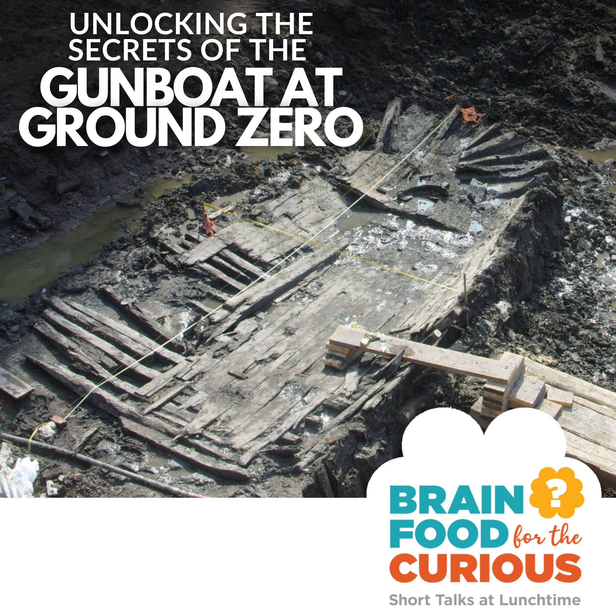 title graphic with photo of the wooden planks of a boat at an excavation site