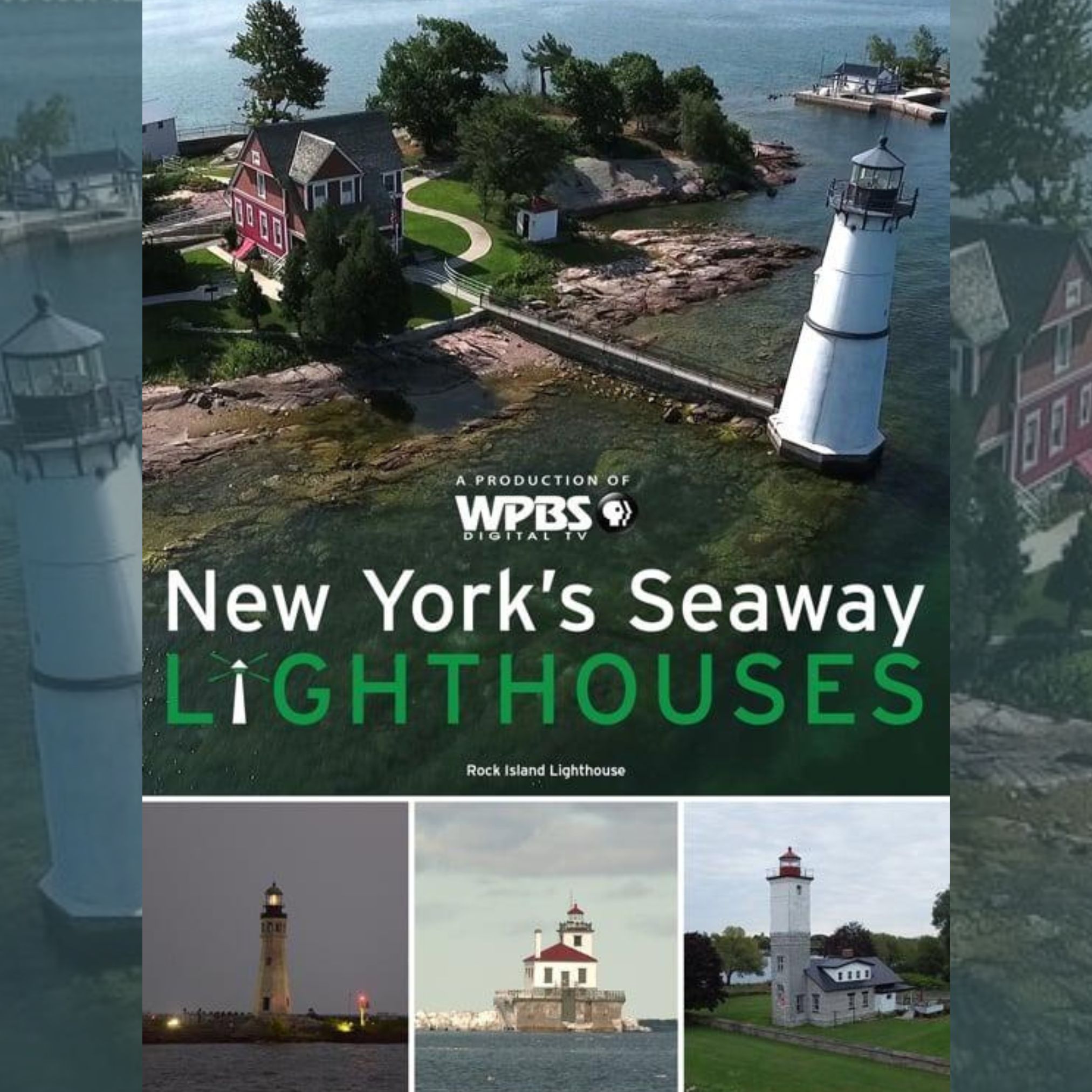 Title text with a three photos of different light houses