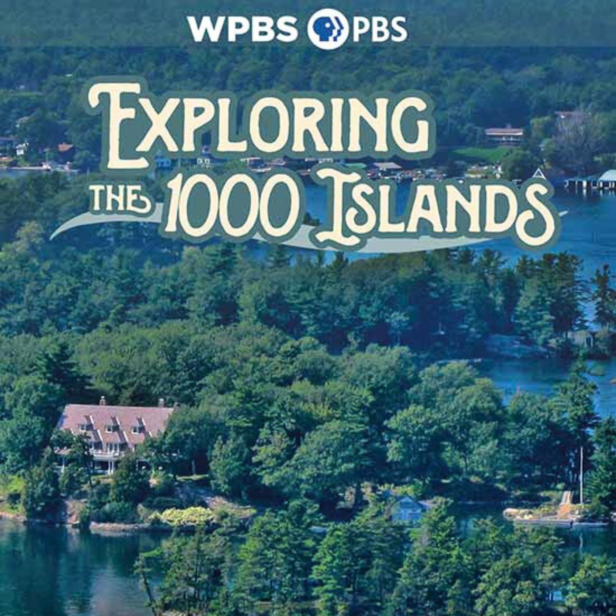 Title text over a photo of a waterfront home surrounded by lush green trees and waterways