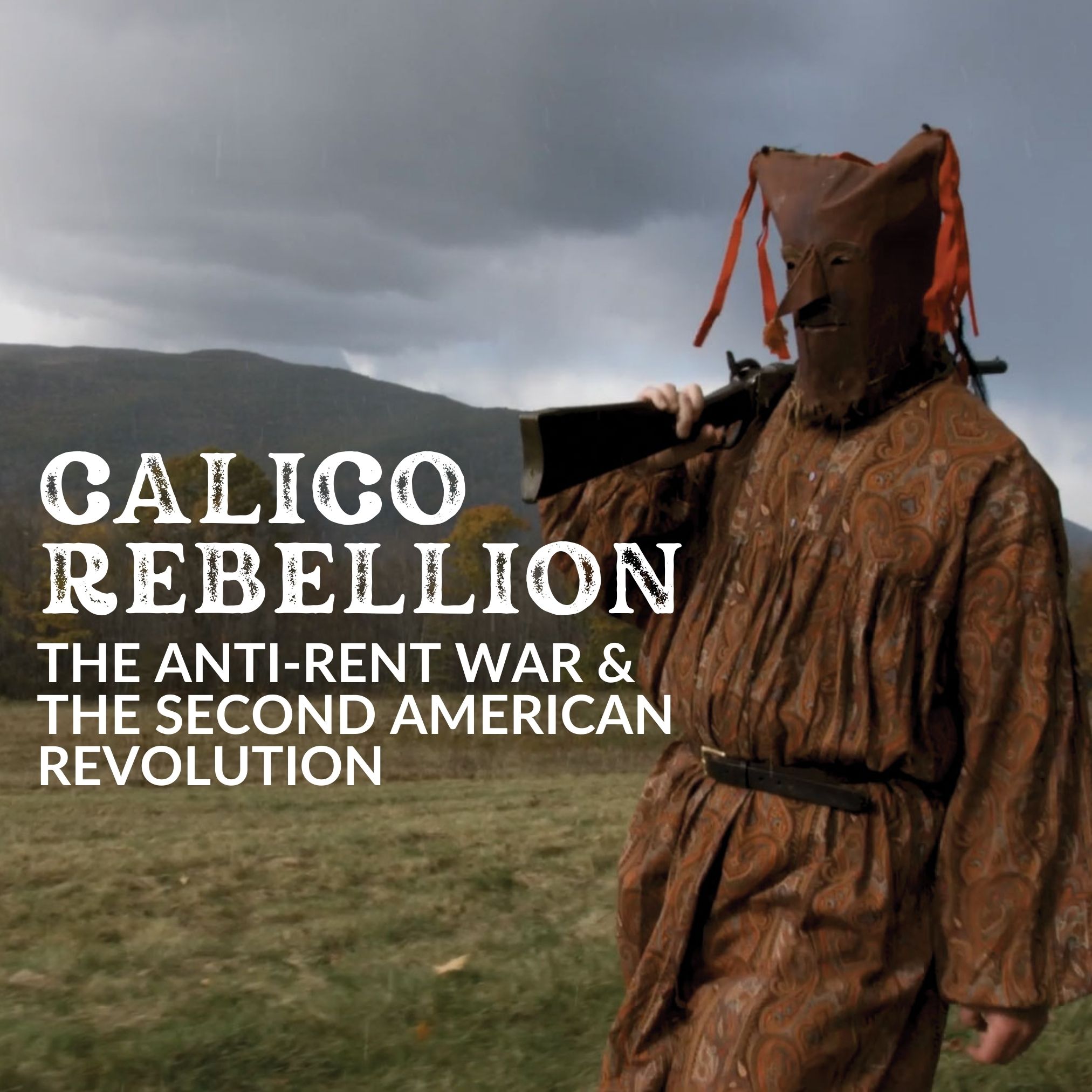 title text over photo of a figure dressed in all brown wearing a mask