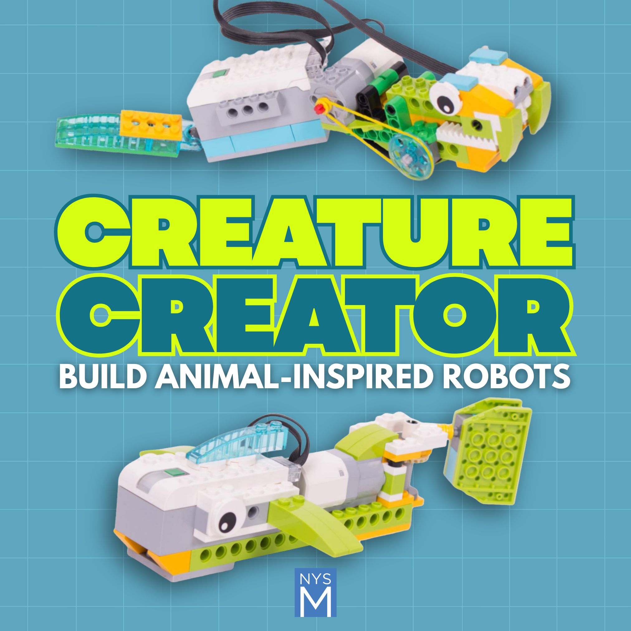 Title graphics with photos of plastic toy animal constructions