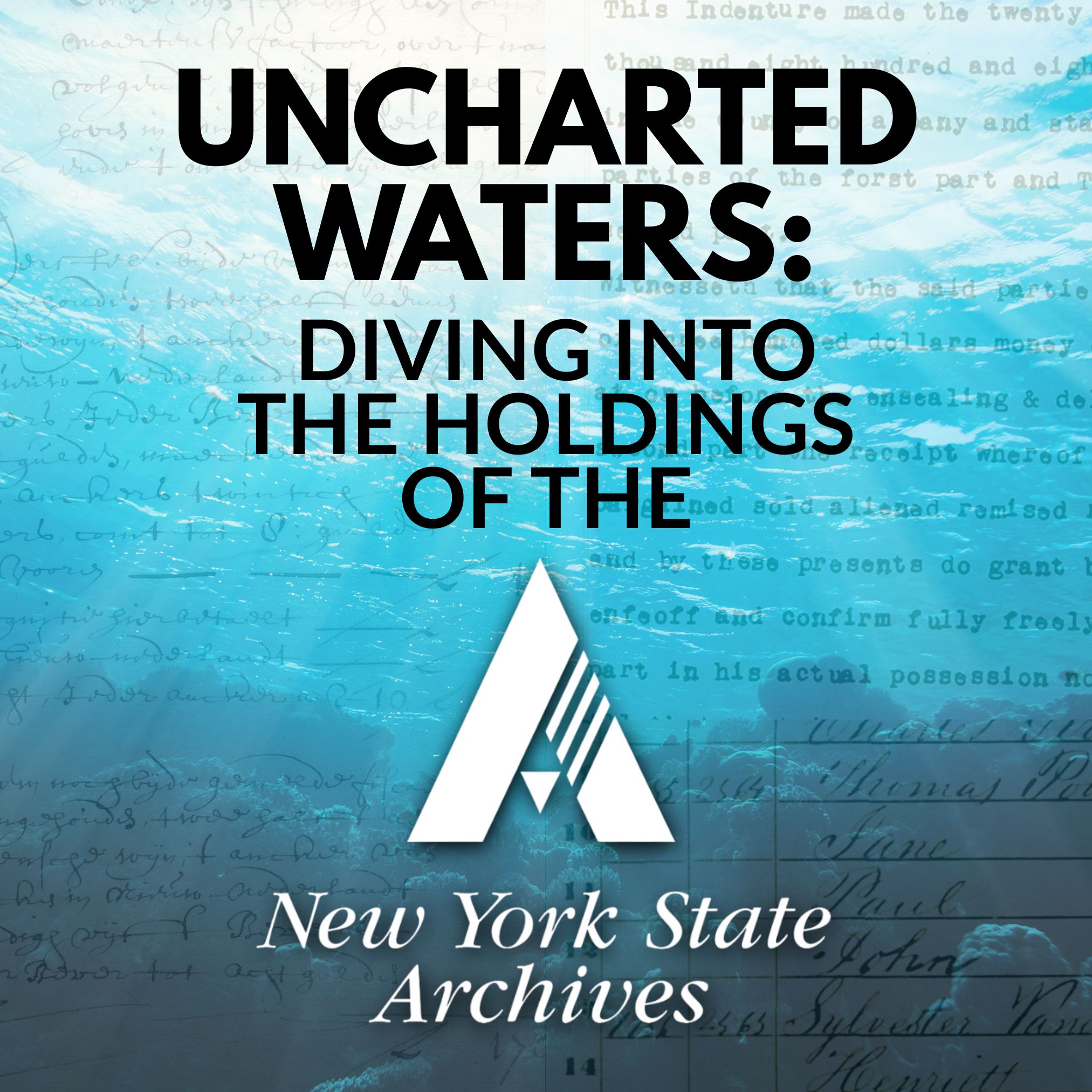 title text over an image taken underwater with vintage documents superimposed