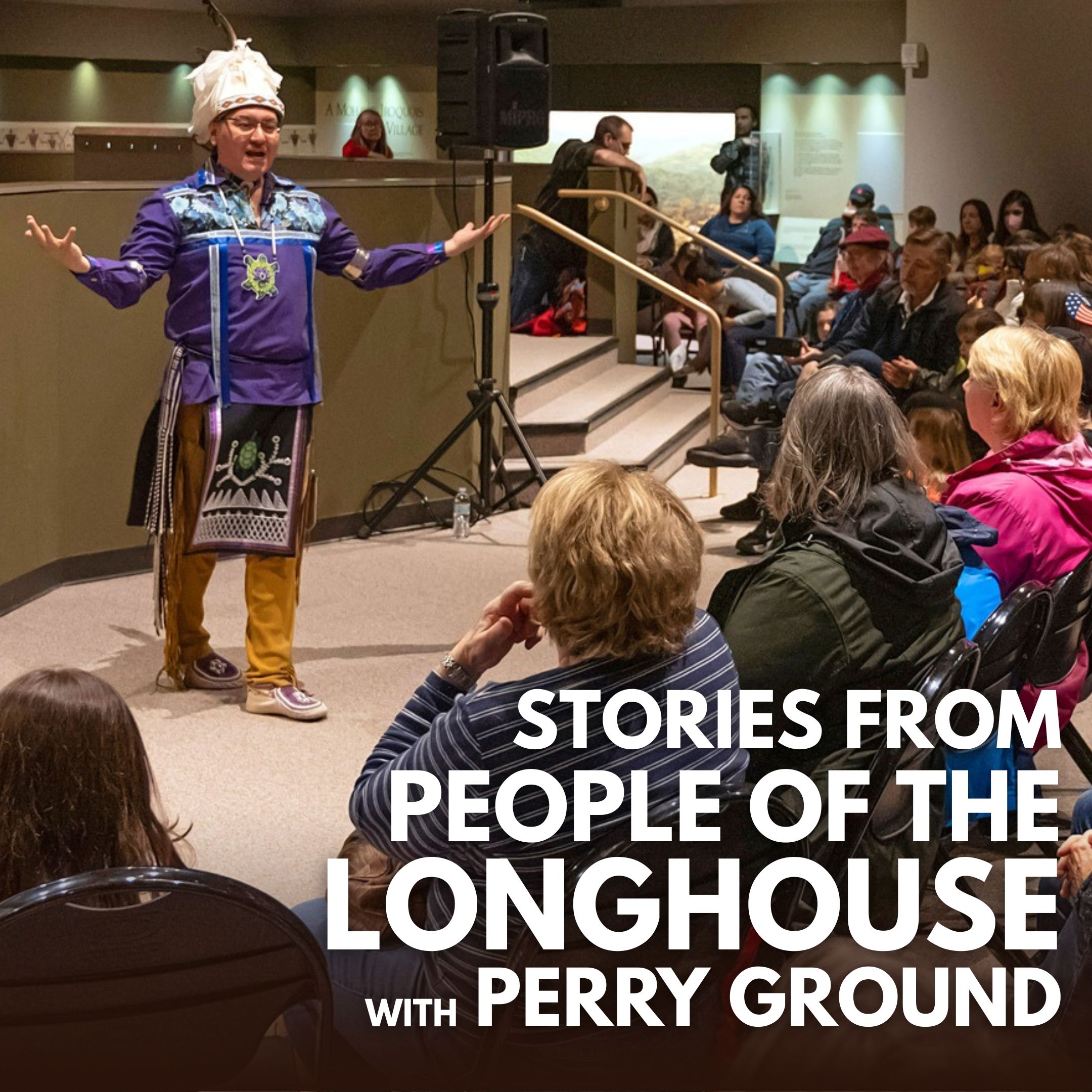 title text over photo of Perry Ground addressing a crowded audience