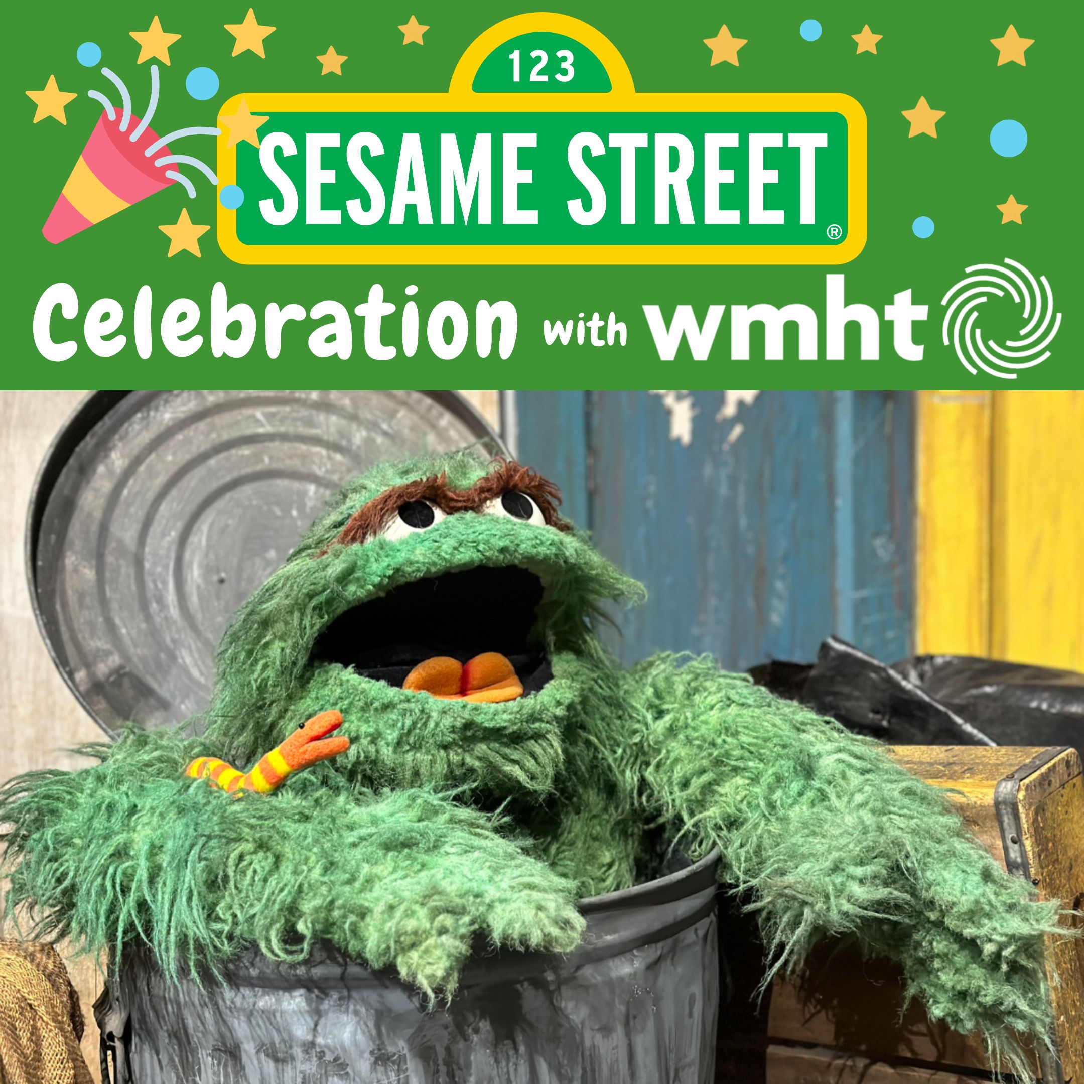 title text over photo of Oscar the Grouch and Slimey