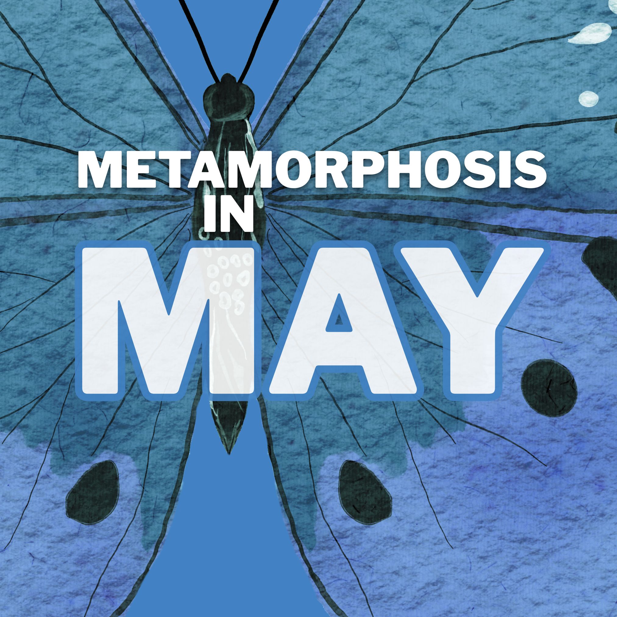 Title text over watercolor image of a blue butterfly