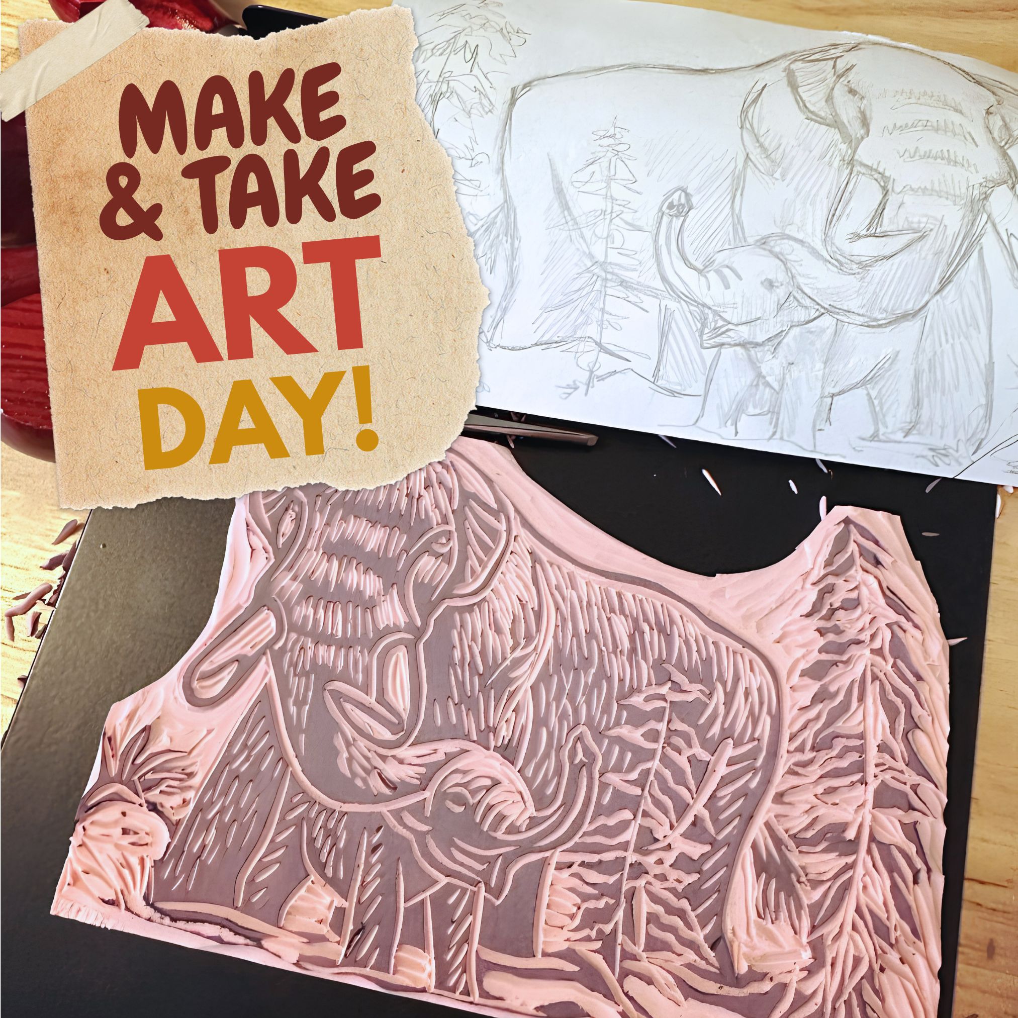 title text over photograph of an etching and sketch of the NYSM Mother and Calf Cohoes Mastodon