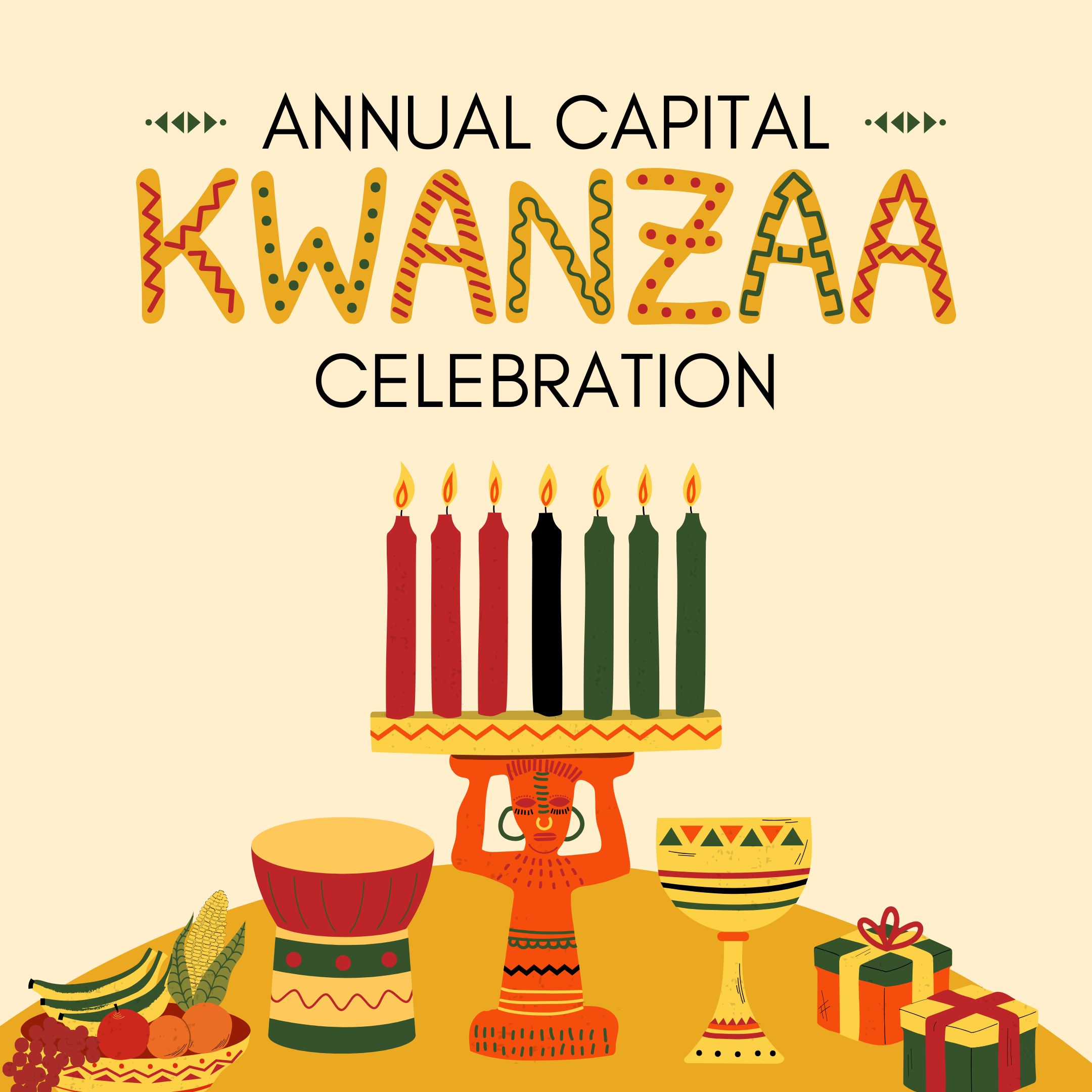 kwanzaa celebration images: candles, gifts, fruits and vegetables