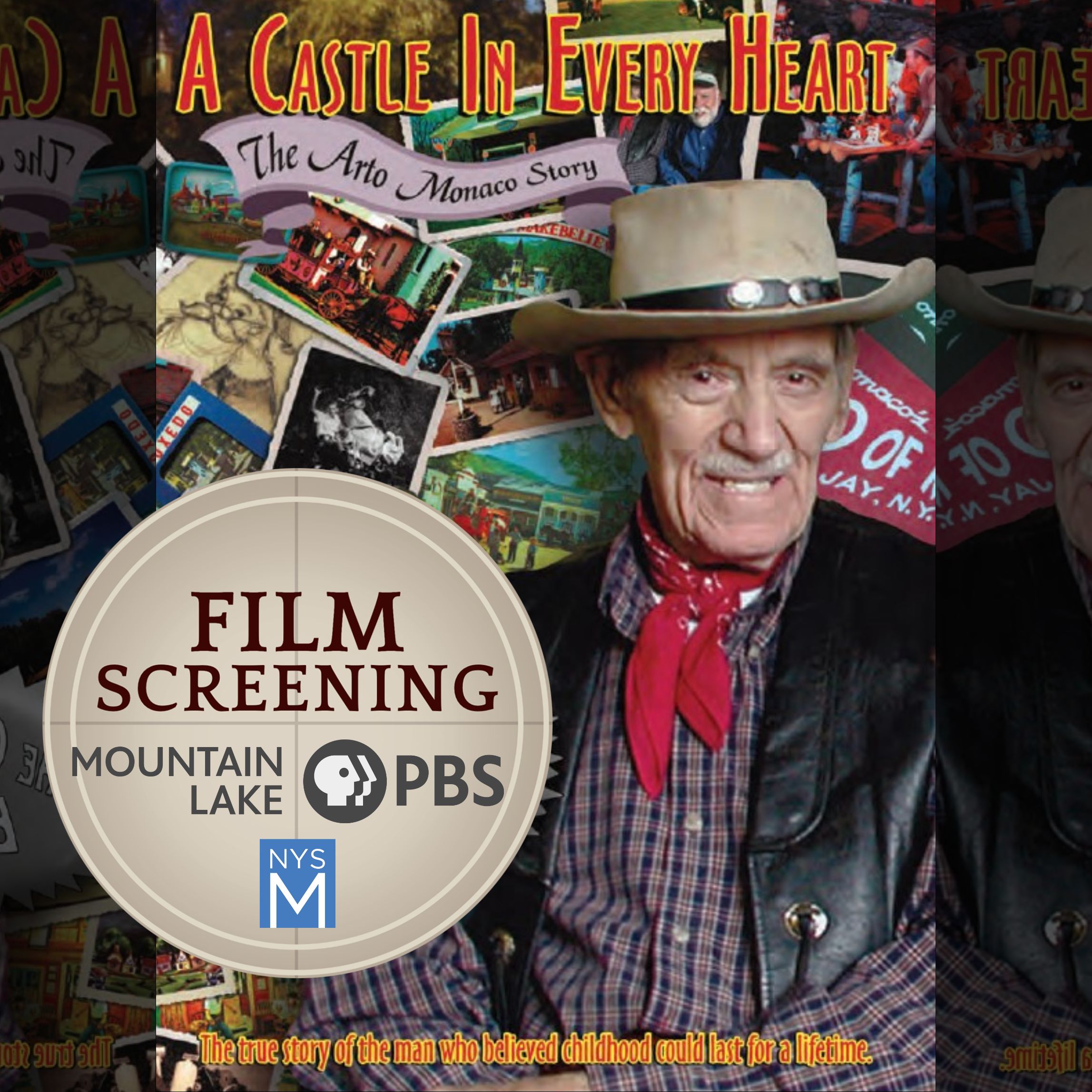 Film Screening graphic with image of Art Monaco over a collage of photographs