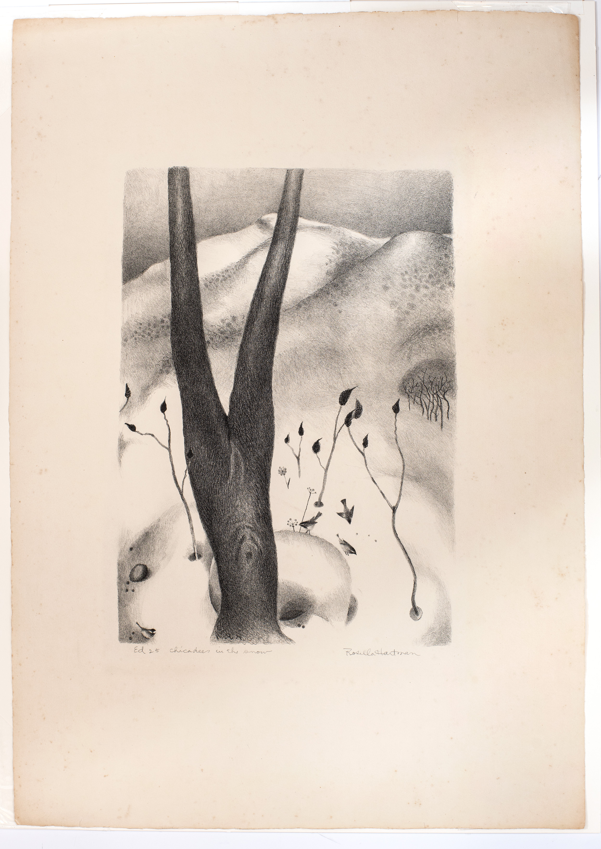 Chickadees in the Snow by Rosella Hartman
