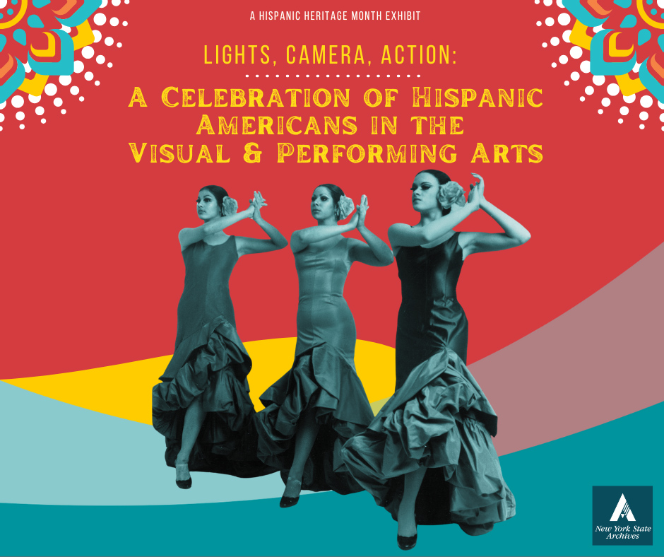 title text over image of three ladies flamenco dancing