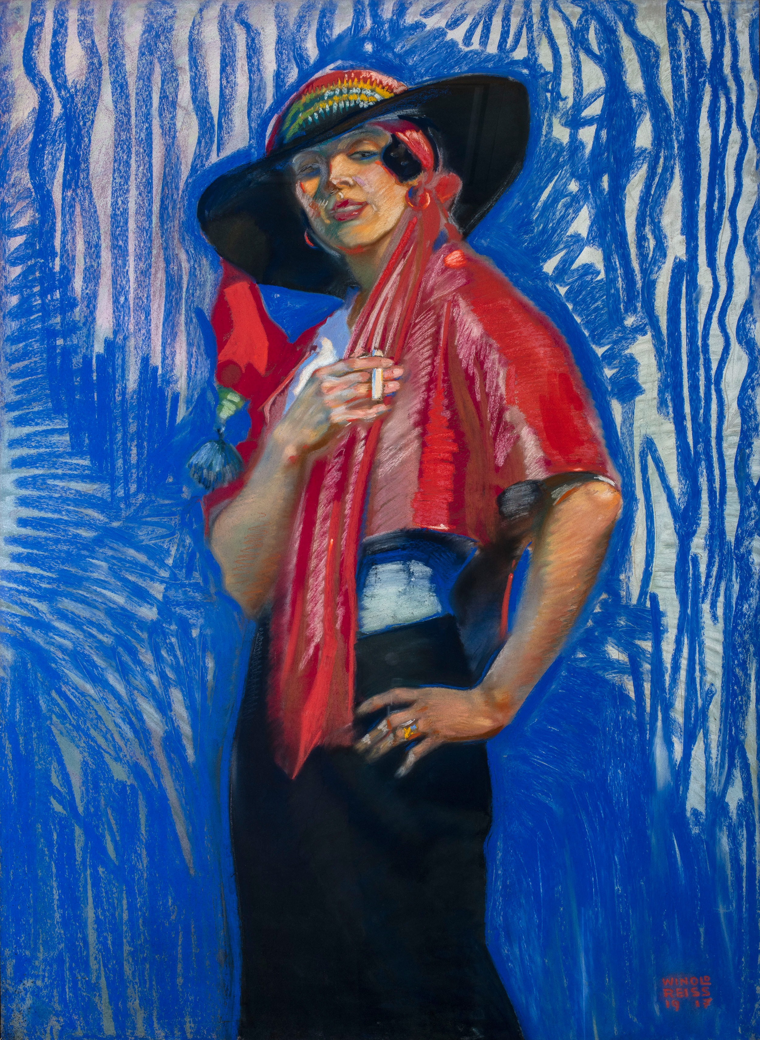 Woman in Black Hat with Cigarette by Winold Reiss, 1917