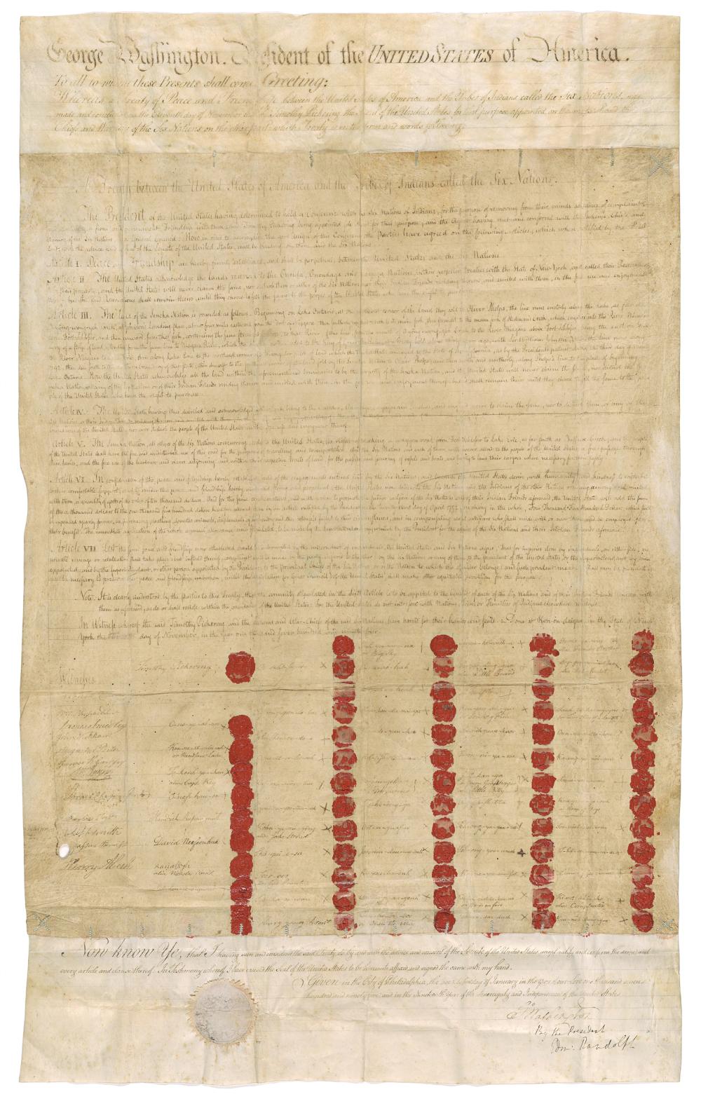 Aged, handwritten document with text and multiple signatures paired with red wax seals