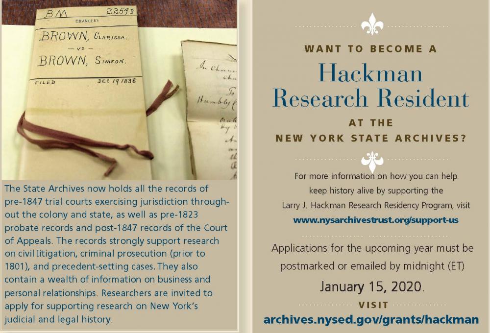 WANT TO BECOME A Hackman Research Resident AT T H E NEW YORK STATE ARCHIVES