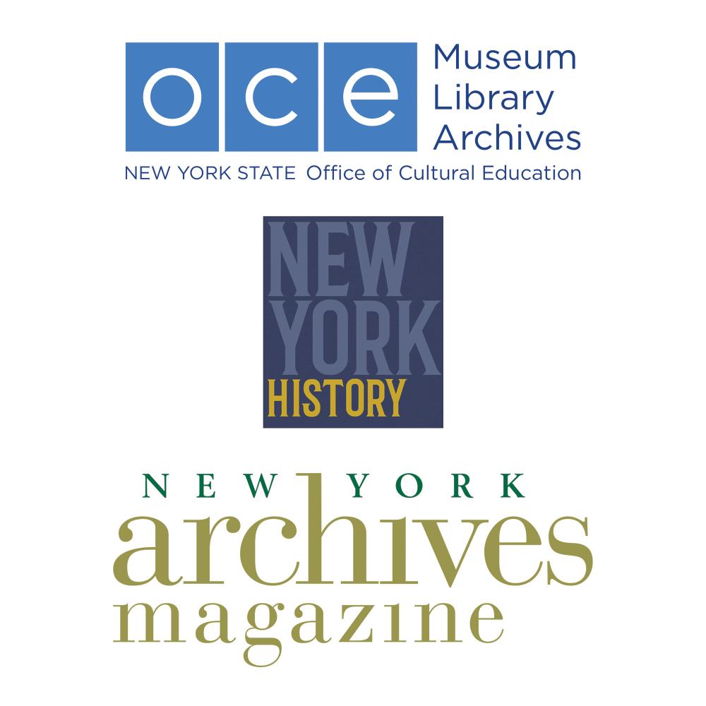 Logos for OCE, NY History Journal, NY Archives Magazine