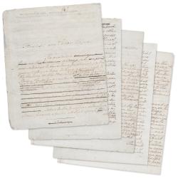 five pages of an aged document with cursive handwriting