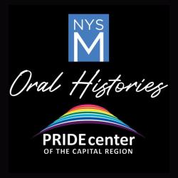 NYSM Logo over Oral Histories text over Pride Center Logo