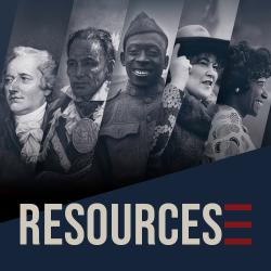 Resources title text under a collage of images featuring 5 important New Yorkers through hisotry