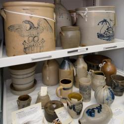 Stoneware stored in collection cabinets