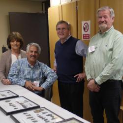 Shown, left to right: Joyce and Tom Bush at donation of OPS site collection to NYSM, with Mike Beardsley and Mark Clymer.