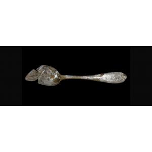 Silver spoon from the Powell Farmstead with Hannah Elizabeth Powell’s (nee Kilbourne) initials.