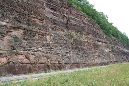 Rocky outcrop on the side of a road
