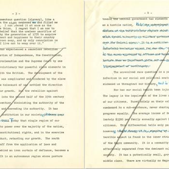 Martin Luther King Jr. 1962 Typewritten Speech, edits by Enoch Squire, pages 3-4
