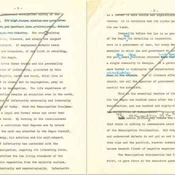 Martin Luther King Jr. 1962 Typewritten Speech, edits by Enoch Squire, pages 5-6