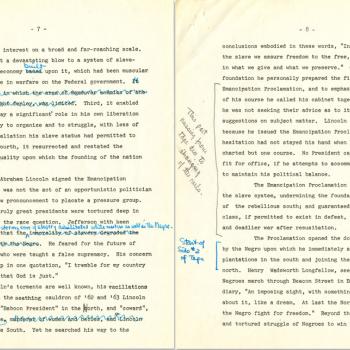 Martin Luther King Jr. 1962 Typewritten Speech, edits by Enoch Squire, pages 7-8