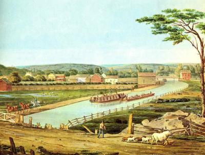 Color lithograph of Erie Canal 1829
