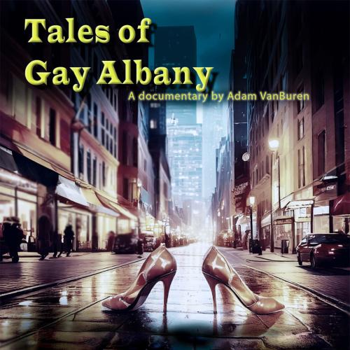 titles over an image of a city street with pink high heels in the foreground