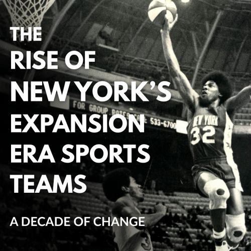 Title text over vintage photo of a basketball player jumping over a defender to make a shot