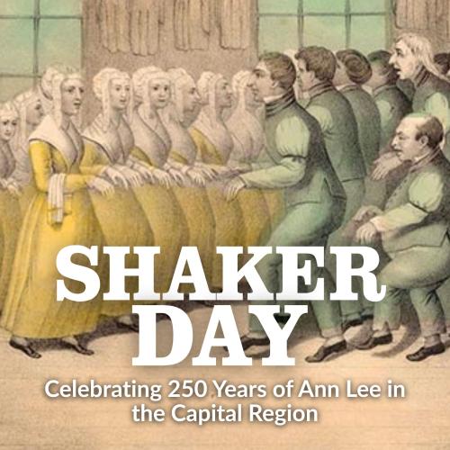 print of a group of women in yellow dresses dancing in a line facing a group of men in green suits