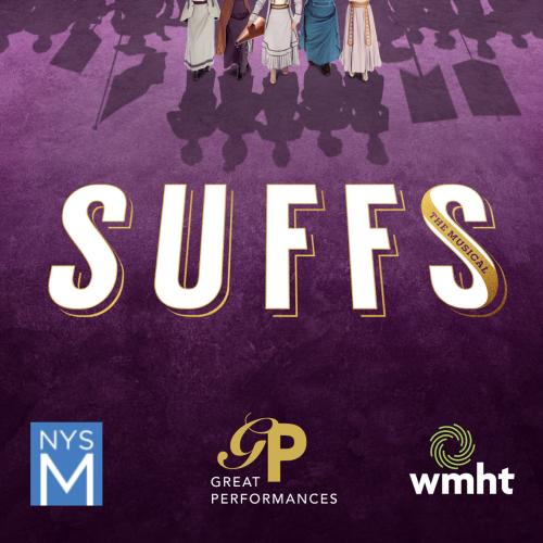 SUFFS title text over a background showing the feet of women marching