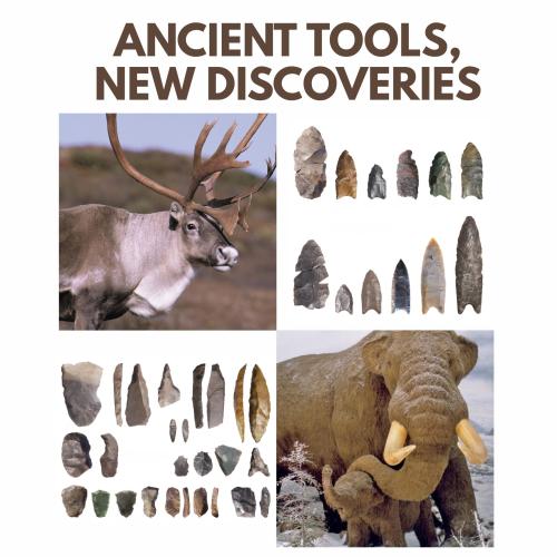 Title text over collage of images including caribou, mastodon, and fluted points