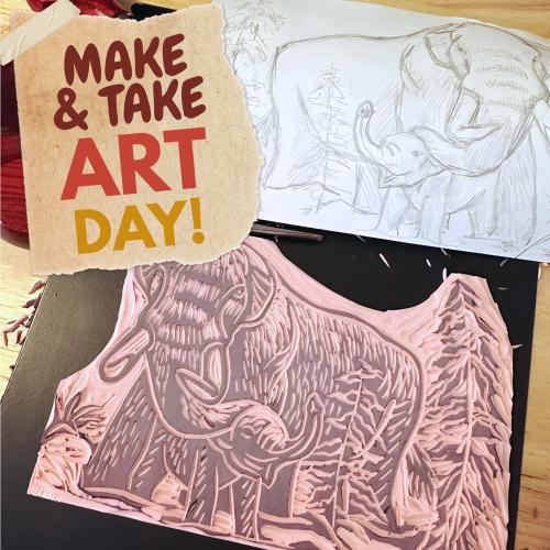 title text over photograph of an etching and sketch of the NYSM Mother and Calf Cohoes Mastodon