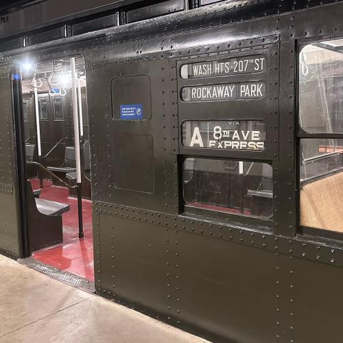 view of the A Train's signage that reads "ROCKAWAY PARK"