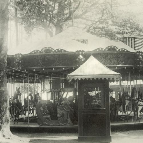 Historical photo of the Herschell-Spillman carousel in Olcott Beach