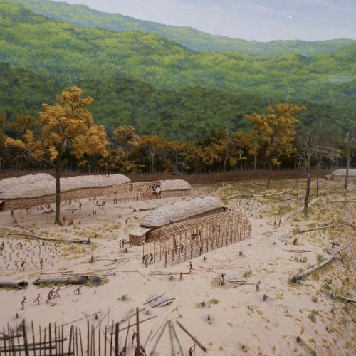 Detail view from The Village Model diorama in the Mohawk Haudenosaunee Village, New York State Museum.