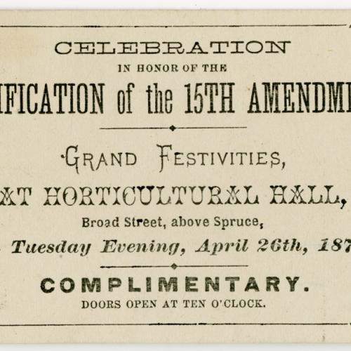 Ticket to the celebration in honor of the ratification of the 15th Amendment