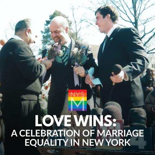 Title graphics over photograph of Jason West presiding over a marriage ceremony between two men