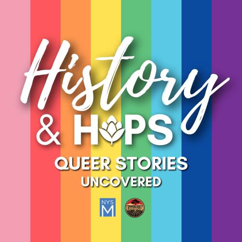 Title graphics, NYSM & Common Grounds Logos over a vertical rainbow-striped background