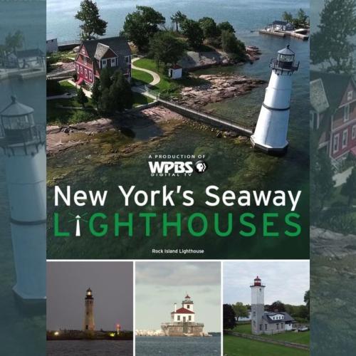 Title text with a three photos of different light houses