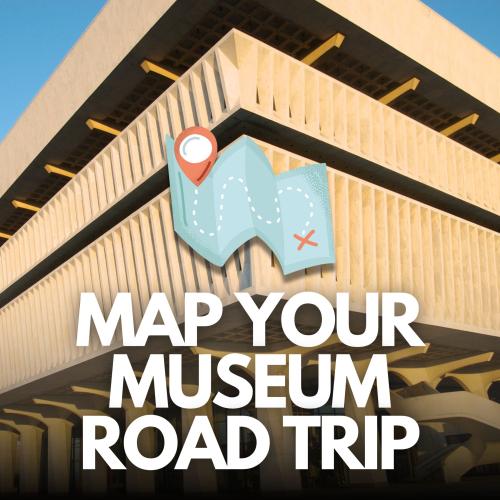 Title text with a decorative map over a photograph of the NYSM