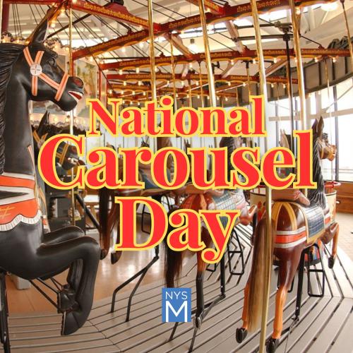 Title text over an image of carousel horses