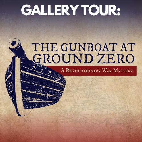 title text with image of a revolutionary war gunboat over a faded vintage map 