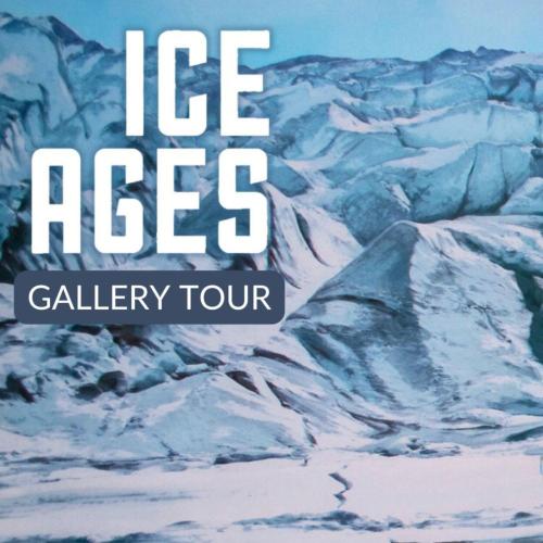 Ice Ages text over an Image of a Glacier