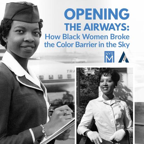 title text over black/white photographs of an african american women in an airline uniform holding a clipboard and an african american woman in a white blouse wearing white gloves