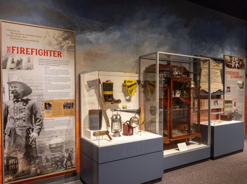 Fire Engine Hall Gallery including Mural and Artifact Display Cases