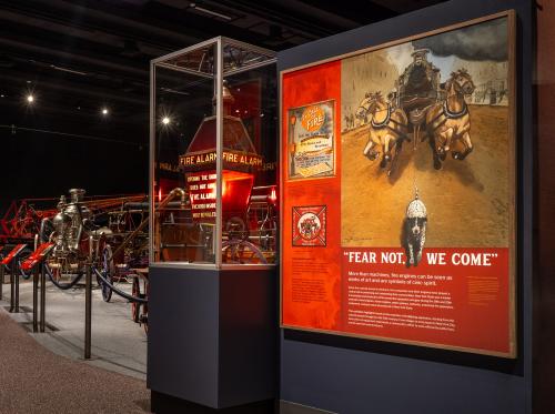 Fire Engine Hall Gallery including Title Graphic and Illuminated Lantern